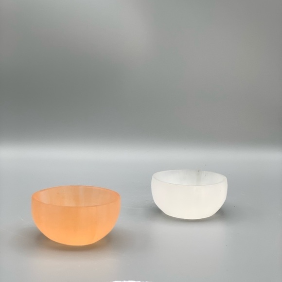 One Red/Orange Small Selenite Bowl - 3” Diameter - Picture 3 of 5
